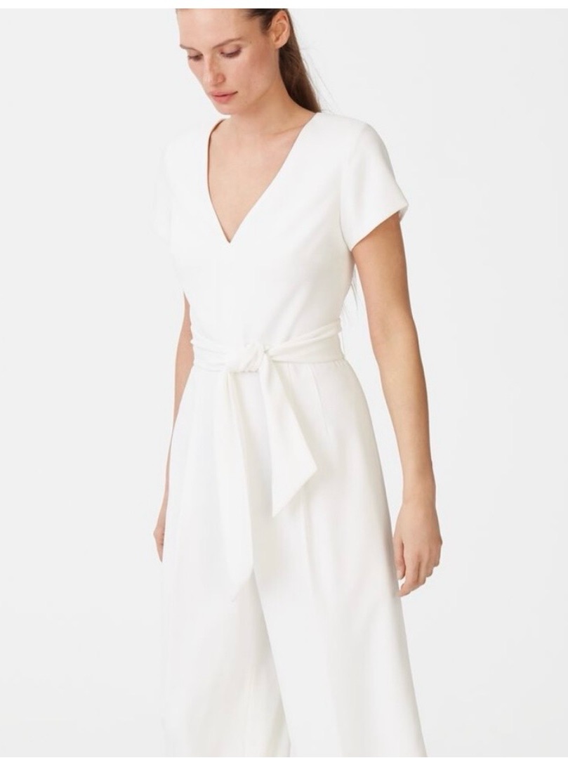 Club Monaco White Sannah V-Neck Tie-Waist Jumpsuit - Size 0